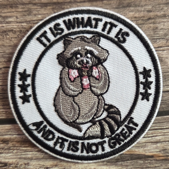 Other - It Is What It Is Not Great Sad Emo Hipster Raccoon Funny Iron on Patch
